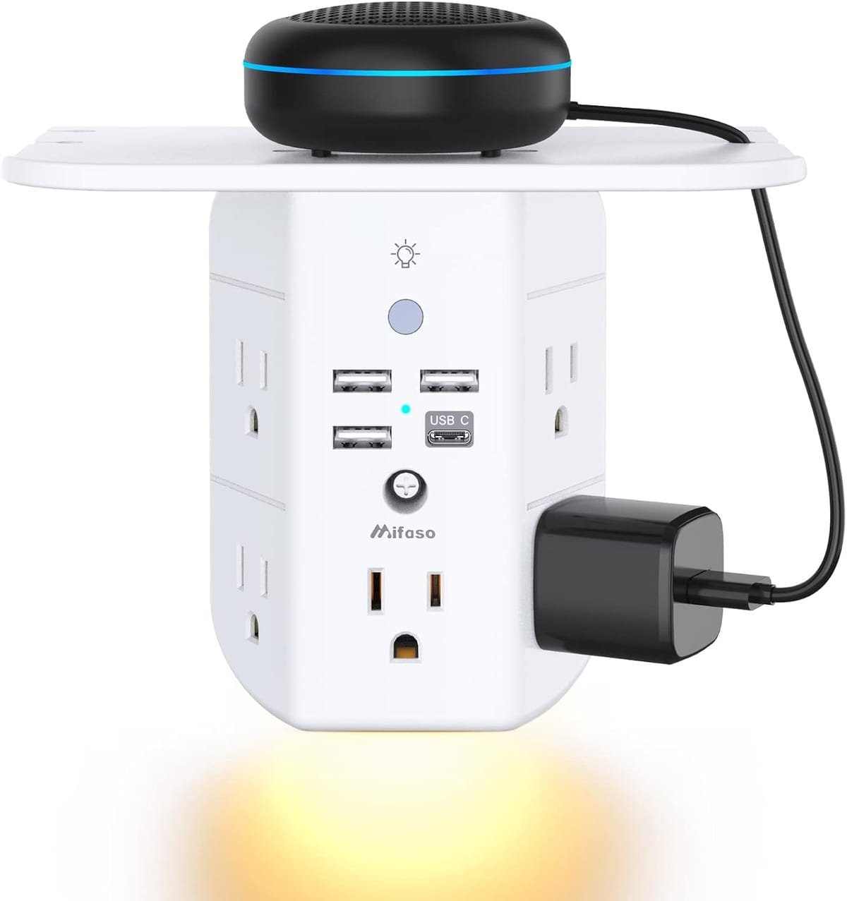 Wall Outlet Extenders with Built-in Shelf & Night Light